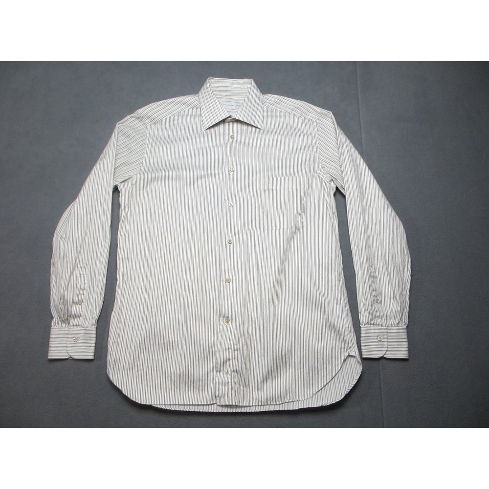 Ermenegildo Zegna Dress Shirt Men 16 White Stripe Excellent Formal Cotton